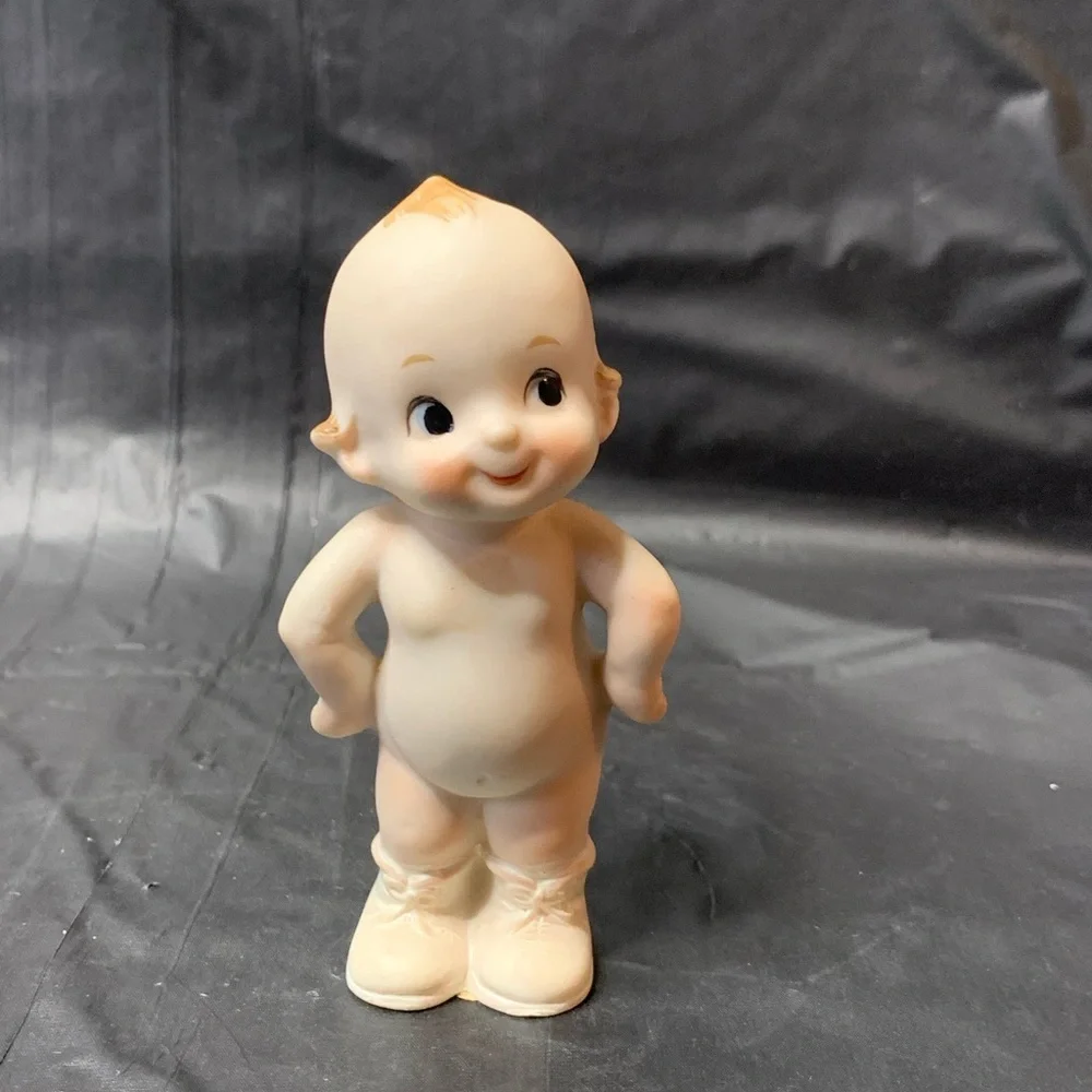 Kewpie Porcelain Baby Beige Chubby Belly and Shoes Vintage Collectable Big Eyes